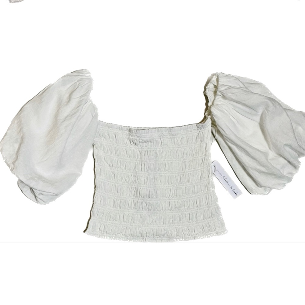 NWT Young Fabulous & Broke Yatch Off-Shoulder Puff Sleeve Smocked Top Si…